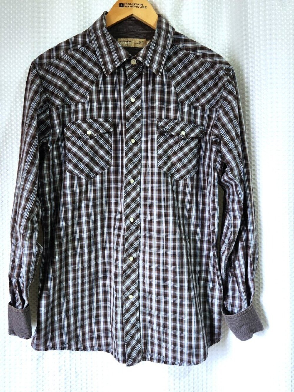 Denver Hayes Men’s Medium Pearl Snap Plaid Shirt Corduroy Trim Western Long Slee
